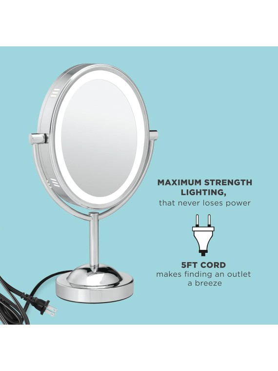 Lighted Makeup Mirror, LED Vanity Mirror, 1X/7X Magnifying Mirror, Double Sided, Corded in Polished Chrome