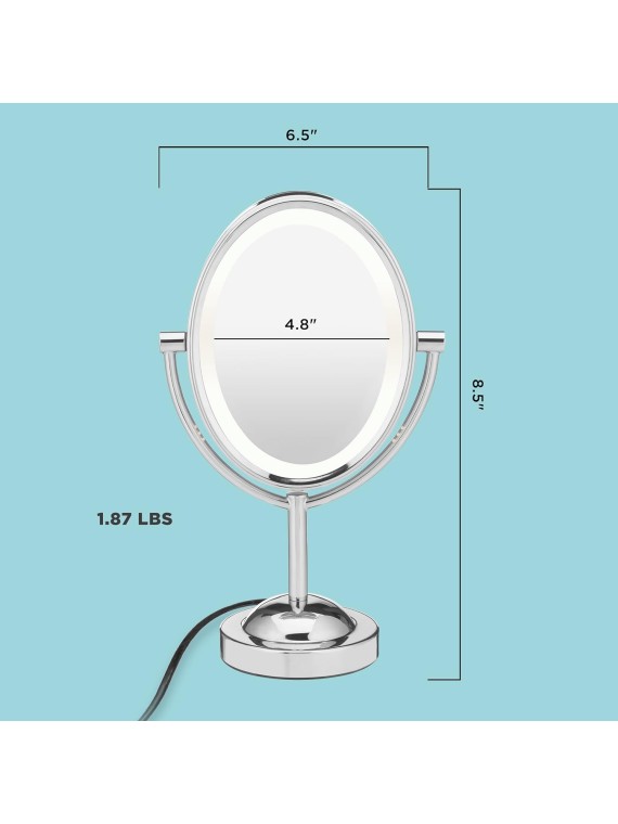 Lighted Makeup Mirror, LED Vanity Mirror, 1X/7X Magnifying Mirror, Double Sided, Corded in Polished Chrome