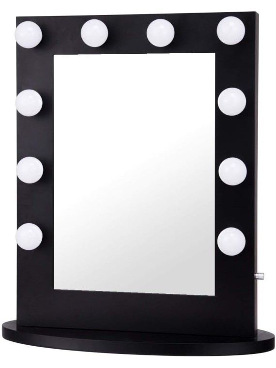 Hollywood Makeup Vanity Mirror W/Light Tabletops Lighted Mirror Dimmer LED Illuminated Cosmetic Mirror W/LED Dimmable Bulbs (Black - Oval)