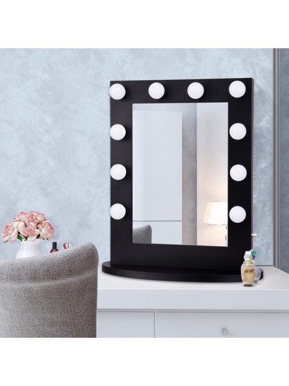 Hollywood Makeup Vanity Mirror W/Light Tabletops Lighted Mirror Dimmer LED Illuminated Cosmetic Mirror W/LED Dimmable Bulbs (Black - Oval)