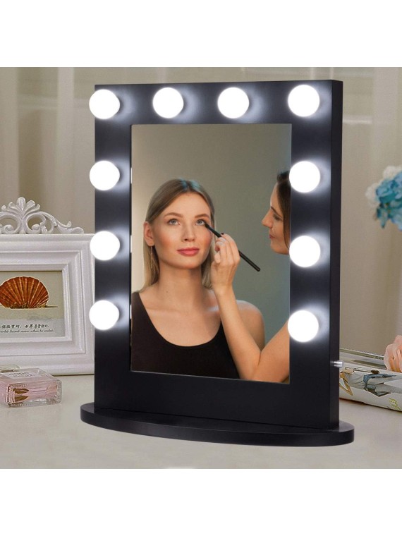 Hollywood Makeup Vanity Mirror W/Light Tabletops Lighted Mirror Dimmer LED Illuminated Cosmetic Mirror W/LED Dimmable Bulbs (Black - Oval)