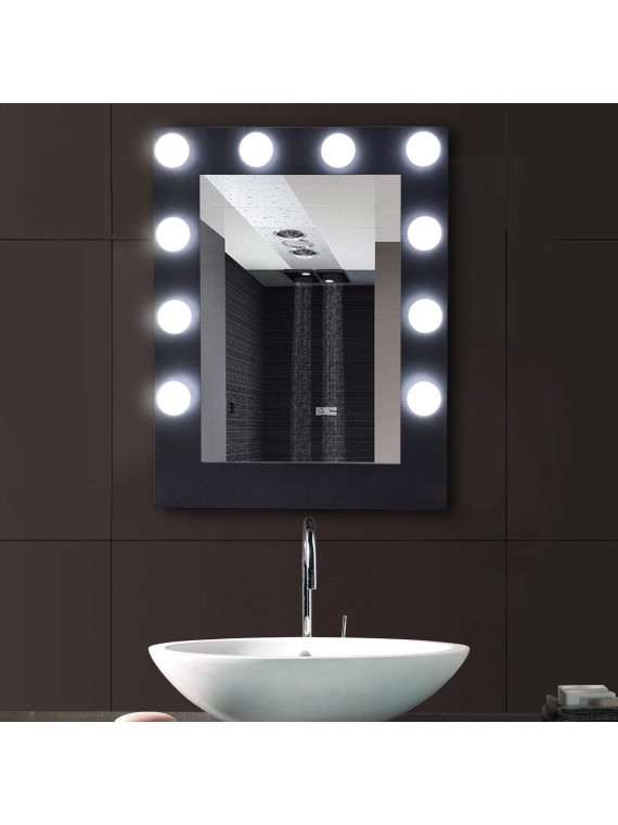 Hollywood Makeup Vanity Mirror W/Light Tabletops Lighted Mirror Dimmer LED Illuminated Cosmetic Mirror W/LED Dimmable Bulbs (Black - Oval)