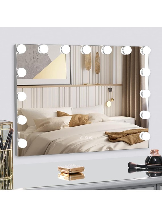 Vanity Mirror with Lights Large Makeup Mirror Lighted Hollywood Makeup Vanity Mirror Tabletop or Wall-Mounted Mirror with Dimmable LED Bulbs and USB Port for Bedroom & Dressing Room