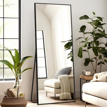 Full Length Mirror Standing Hanging or Leaning Against Wall, Large, Rectangle, Bedroom Wall-Mounted / Floor Dressing Mirror, Aluminum Alloy Thin Frame, Black, 65"x22"