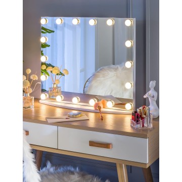 26Lx21W Vanity Mirror with Makeup Lights, Large Hollywood Light up Mirrors w/ 18 LED Bulbs for Bedroom Tabletop & Wall Mounted, White