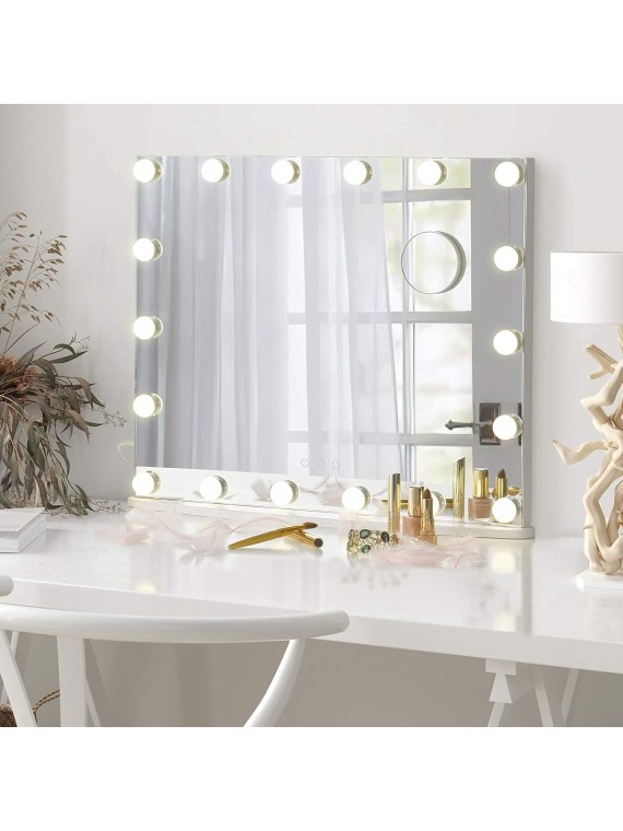 26Lx21W Vanity Mirror with Makeup Lights, Large Hollywood Light up Mirrors w/ 18 LED Bulbs for Bedroom Tabletop & Wall Mounted, White