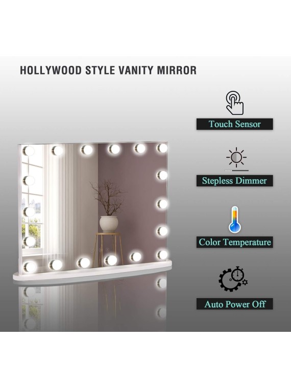 26Lx21W Vanity Mirror with Makeup Lights, Large Hollywood Light up Mirrors w/ 18 LED Bulbs for Bedroom Tabletop & Wall Mounted, White