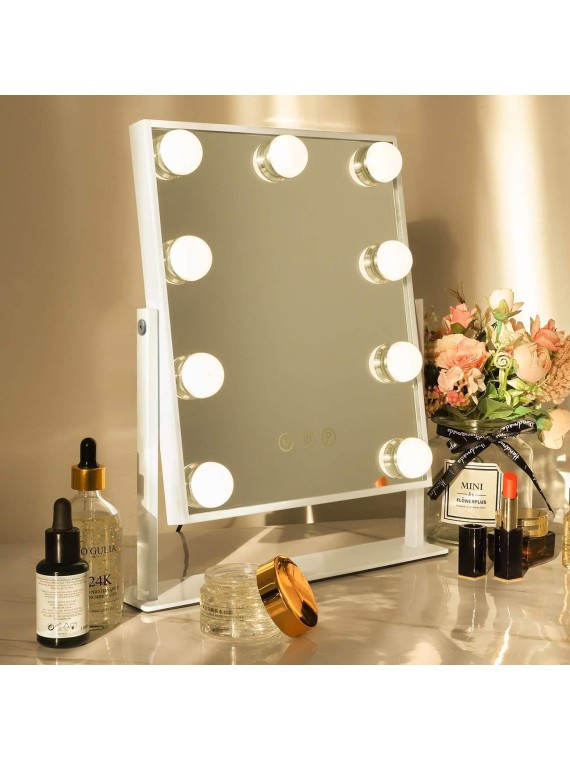 Vanity Mirror with Lights Lighted Makeup Mirror with 9 LED Bulbs Plug in Light Up Makeup Mirror with Lights 360 Rotation with 10x Magnifying Mirror Tabletop