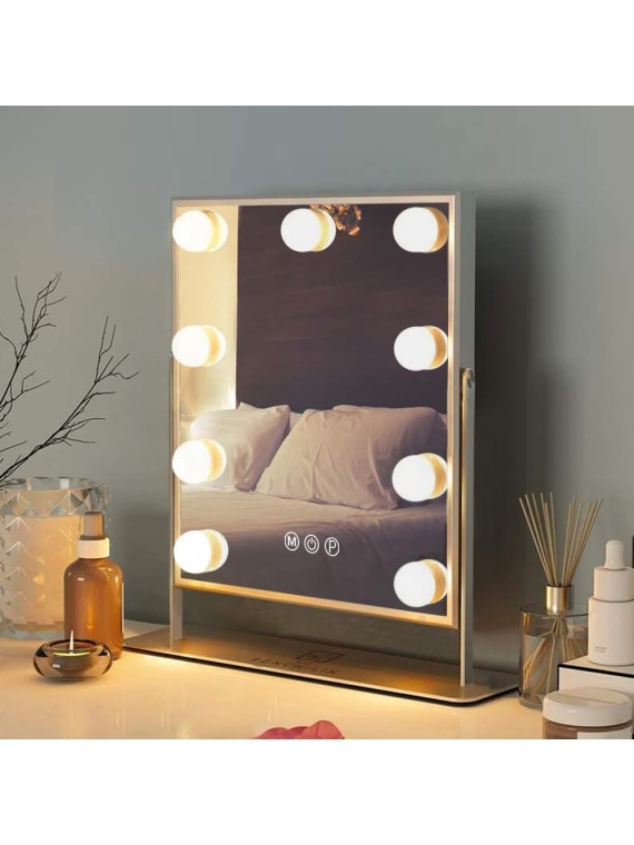 Vanity Mirror with Lights Lighted Makeup Mirror Makeup Vanity Mirror Smart Touch Control 3 Colors Dimmable Hollywood Mirror with Lights 10X Magnification 360° Rotation White