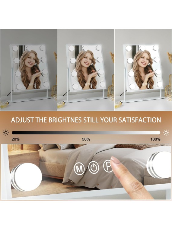 Vanity Mirror with Lights Lighted Makeup Mirror Makeup Vanity Mirror Smart Touch Control 3 Colors Dimmable Hollywood Mirror with Lights 10X Magnification 360° Rotation White