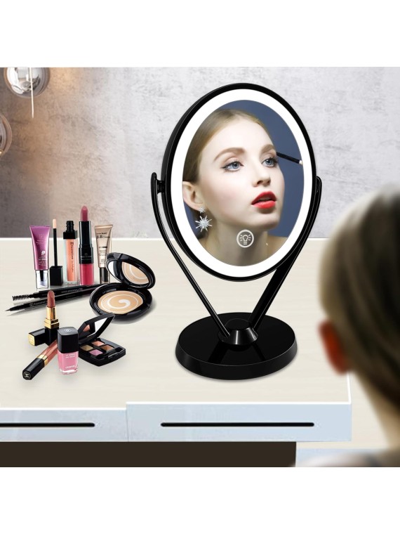 Double-Sided 1x/7x Magnification LED Makeup Mirror with Lights, Lighted Vanity Mirror USB Chargeable, Touch Sensor Control 3 Light Settings Illuminated Countertop Mirrors