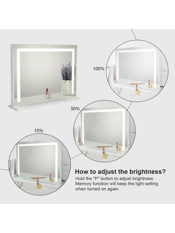 Vanity Mirror with Lights, Tabletop Wall-Mounted Makeup Mirror with Dimmable 3 Modes LED Backlit Light Strip,Touch Screen Control Cosmetic Mirror with USB Outlet, 22.8" W x 17.5" H