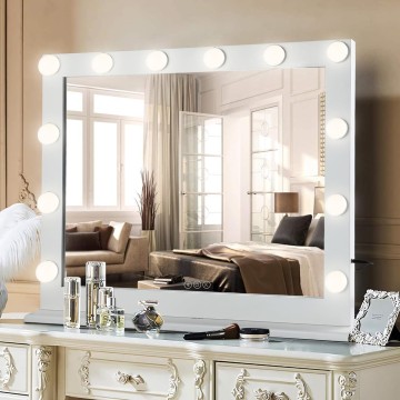 Vanity Mirror with Lights, 32 Inch Hollywood Lighted Makeup Mirror with 12 Dimmable LED Bulbs for Dressing Room, Tabletop, White