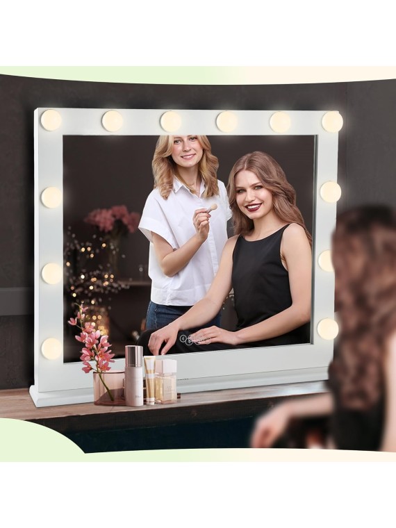 Vanity Mirror with Lights, 32 Inch Hollywood Lighted Makeup Mirror with 12 Dimmable LED Bulbs for Dressing Room, Tabletop, White