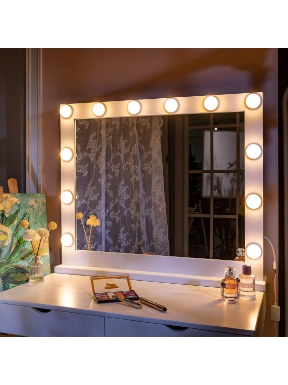 Vanity Mirror with Lights, 32 Inch Hollywood Lighted Makeup Mirror with 12 Dimmable LED Bulbs for Dressing Room, Tabletop, White