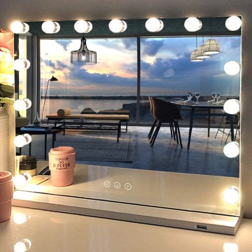 Hollywood Vanity Makeup Mirror with Lights 15 Lights Lighted Vanity Mirror Dimmable 3 Color LED Makeup Vanity Mirror for Bedroom Makeup Table Dressing USB Magnifier LED Light up Makeup Mirror