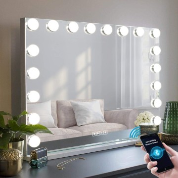 Hollywood Vanity Mirror with Lights and Speaker, Hollywood Lighted Makeup Mirror with 18pcs Dimmable Bulbs, USB Charging and 3 Color Lighting Modes for Dressing Room & Bedroom