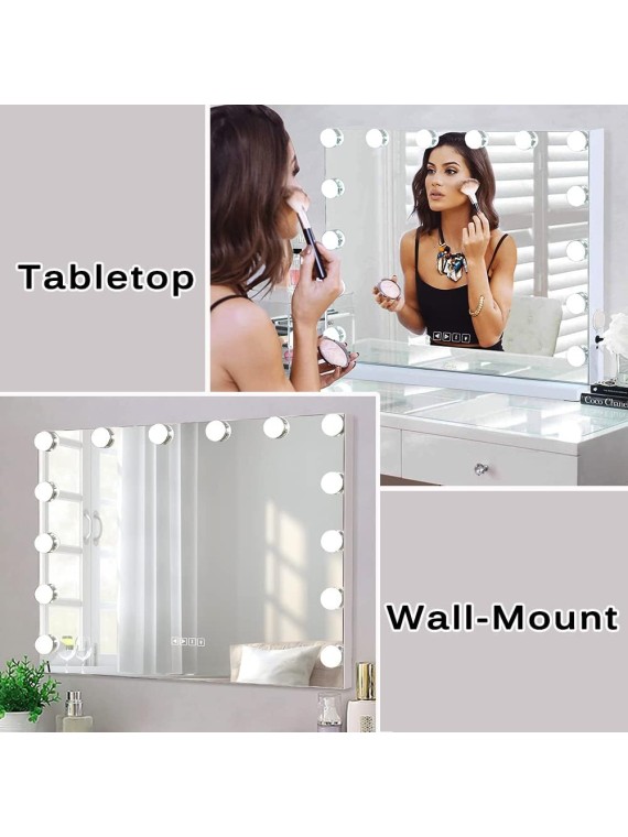 Vanity Mirror with Lights and Bluetooth Hollywood Makeup Vanity Mirror with 14 Bulbs 3 Color Lighting Modes Lighted Makeup Mirror with USB Charging Port