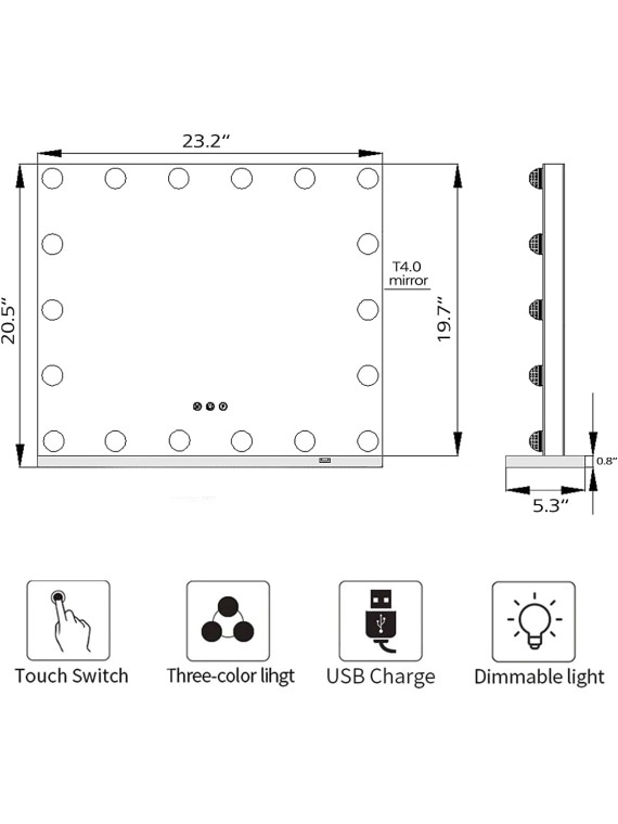 Hollywood Vanity Makeup Mirror with Lights 18 Dimmable LED Bulbs Lighted Vanity Makeup Mirror for Bedroom Makeup Table 3 Colors USB Outlets Magnifier Tabletop LED Vanity Light up Mirror