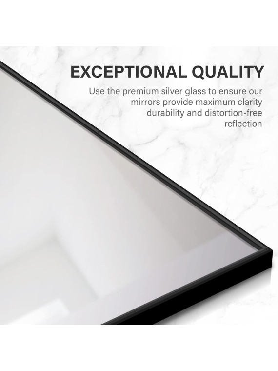 Full Length Mirror, Floor Mirror, Standing Mirror, Leaning Mirror, Full Body Mirror, Large Mirror, Bedroom Mirror with Black Aluminium Frame, Black, 65"x22"