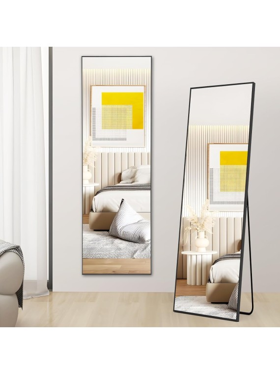 Full Length Mirror, Floor Mirror, Standing Mirror, Leaning Mirror, Full Body Mirror, Large Mirror, Bedroom Mirror with Black Aluminium Frame, Black, 65"x22"