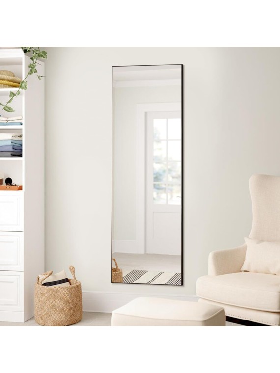 Full Length Mirror, Floor Mirror, Standing Mirror, Leaning Mirror, Full Body Mirror, Large Mirror, Bedroom Mirror with Black Aluminium Frame, Black, 65"x22"