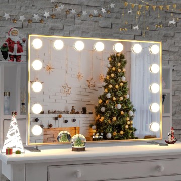 30"x22" Lighted Vanity Makeup Mirror with 15pcs LED Bulbs, Hollywood Vanity Mirror with Lights, 10X Magnification and 3 Color Light Modes, Perfect for Dressing Room Tabletop