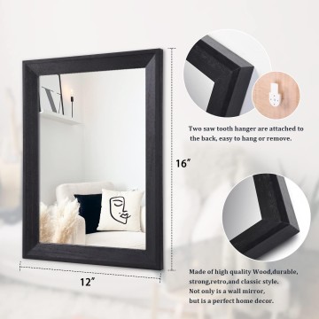 Wall Mirror Black Rectangle Rustic Wood Mirror Decorative Hanging Mirror for Bathroom Bedroom Farmhouse