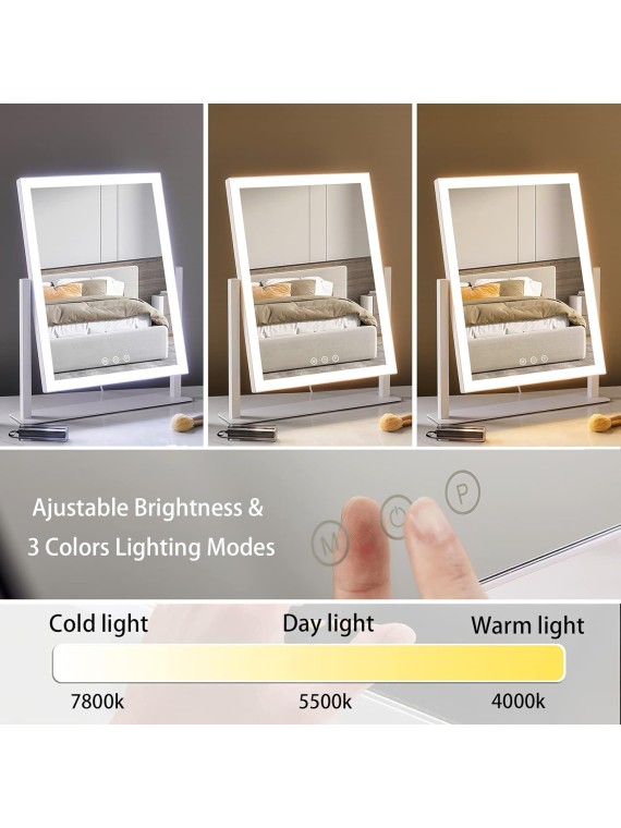 Lighted Makeup Mirror, Hollywood Vanity Mirror with Lights, Three Color Lighting Modes, and 5X Magnification Mirror, Smart Touch Control, 360°Rotation (15.2in. White)