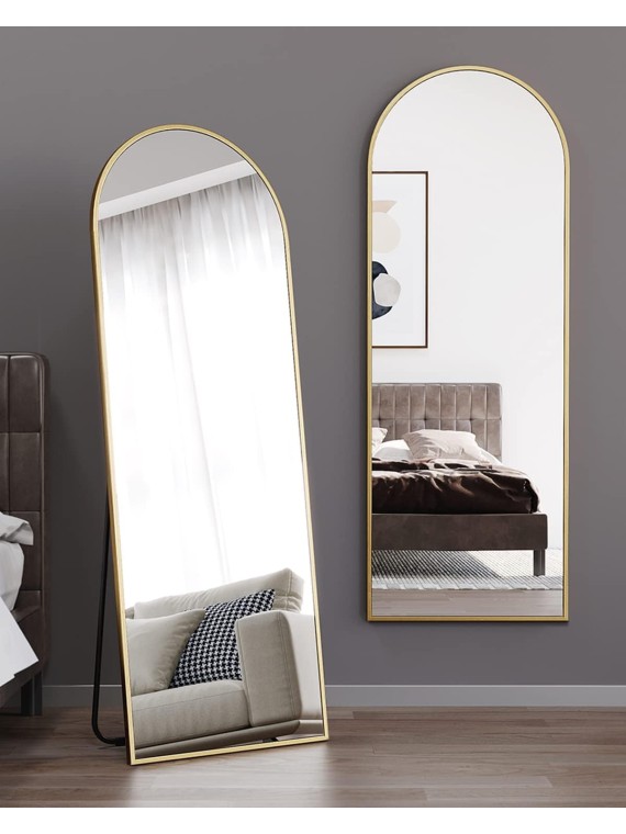 Floor Mirror, Full Length Mirror with Stand, Arched Wall Mirror, Mirror Full Length, Gold Floor mirror Freestanding, Wall Mounted Mirror for Bedroom Living Room, Gold