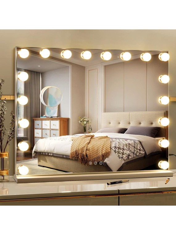 Hollywood Vanity Mirror with Lights 28 x 22 Inch Large Makeup Mirror with 18 Dimmable Bulbs, Lighted Vanity Mirror with 3 Color Modes and Touch Control