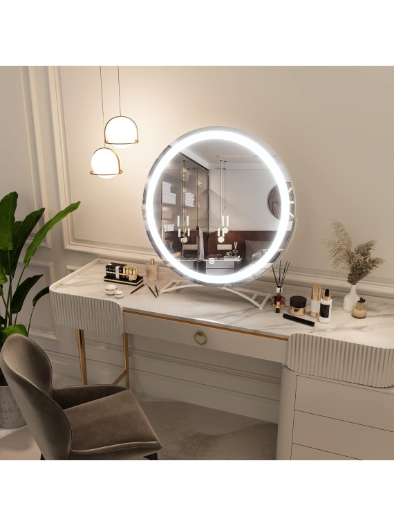 Vanity Mirror with Lights, 20"x18" LED Lighted Makeup Mirror, Large Makeup Mirror with Lights, Touch Sensor with 3-Color Lighting, Dimmable for Vanity Desk Tabletop, Bedroom