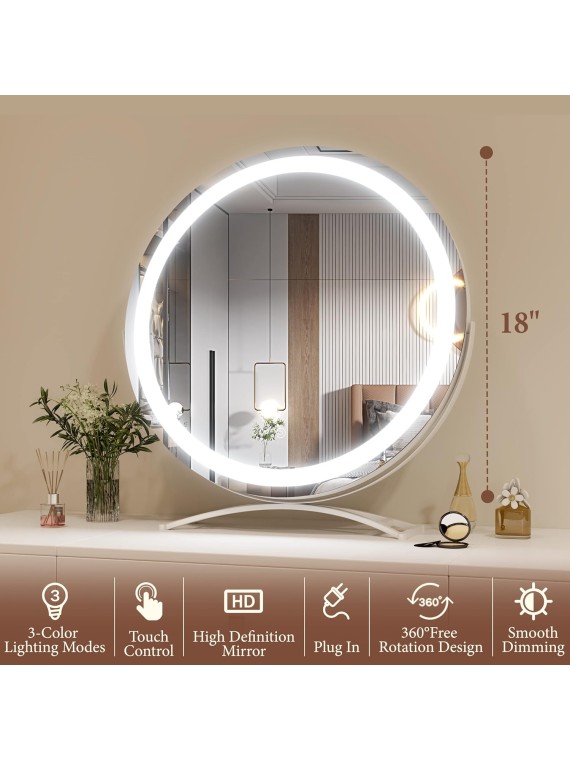 Vanity Mirror with Lights, 20"x18" LED Lighted Makeup Mirror, Large Makeup Mirror with Lights, Touch Sensor with 3-Color Lighting, Dimmable for Vanity Desk Tabletop, Bedroom