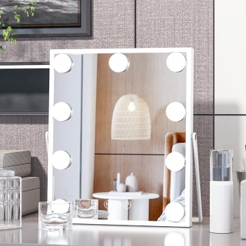 Hollywood Vanity Mirror with Lights, Vanity Makeup Mirror with 9 LED Bulbs, 3 Color Lighting Modes, U-Shaped Bracket, Smart Touch Control