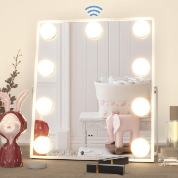 Vanity Mirror with Lights, Hollywood Makeup Mirror with Light, Tabletop Makeup Lighted Mirror with 9 LED Lights Sensor Control 3 Color Modes