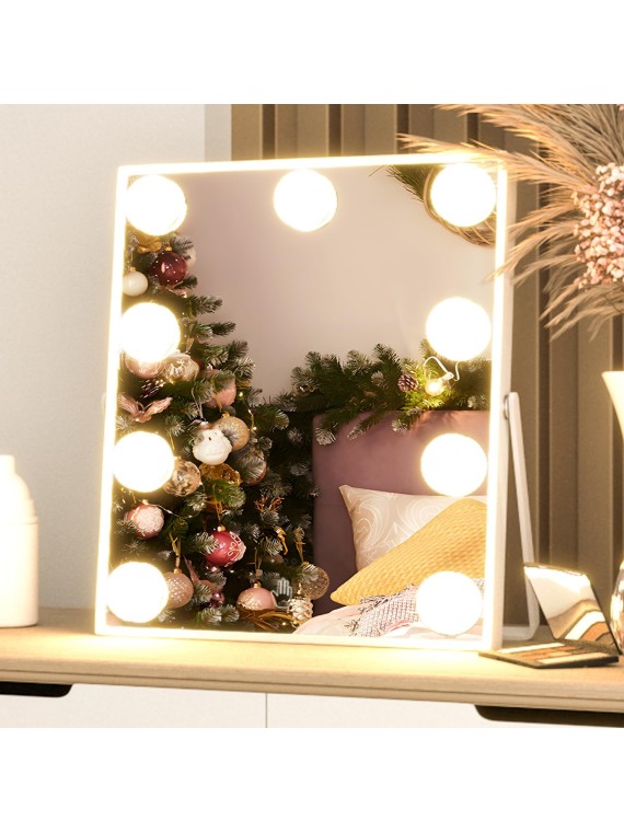 Vanity Mirror with Lights, Hollywood Makeup Mirror with Light, Tabletop Makeup Lighted Mirror with 9 LED Lights Sensor Control 3 Color Modes