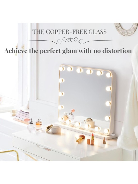 Large Hollywood Vanity Mirror with Lights, 25" Lx21 W Lighted Makeup Mirror with 18 Dimmable Bulbs, Smart Touch Control 3 Color Lighting Modes, White