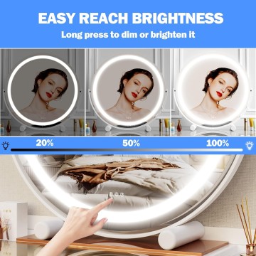 18" Vanity Mirror with Lights, LED Makeup Mirror, Large Round Mirror Lighted Makeup Mirror with Lights, Smart Touch Control 3 Colors Dimmable Mirror 360°Rotation White