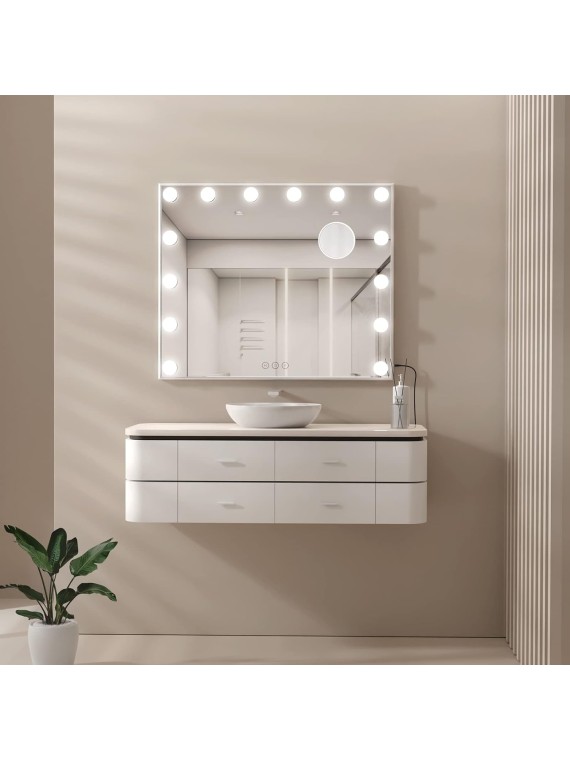 Vanity Mirror with Lights - Large Hollywood Lighted Makeup Mirror with 14 LED Bulbs, Table and Wall Mounted, Touch Sensor, 23.62 x 20.7 Inch Lighted Vanity Mirror with 3 Light Colors