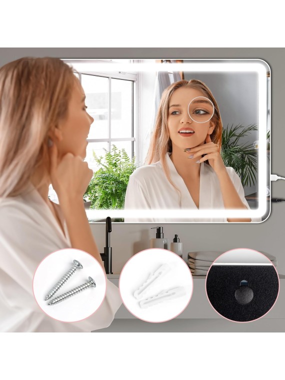 Vanity Mirror with Lights, 32" x 22" Large Makeup Hollywood Mirror for Desk, Lighted Vanity Make up Mirror with USB Charging, 3 Color Lighting Modes Tabletop or Wall Mount White