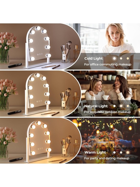 Makeup Mirror with Lights, Vanity Mirror with Lights, Lighted Makeup Mirror, 3 Color Modes, Dimmable Light,360° Rotation