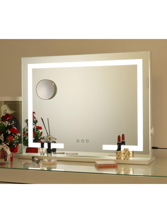 Makeup Mirror with Lights, Lighted vanity Mirror with Dimmable 3 Lighting Modes LED Strip, Wall-Mounted and Tabletop Dresser Mirror with USB Charging Port (22.83" x 18"), White