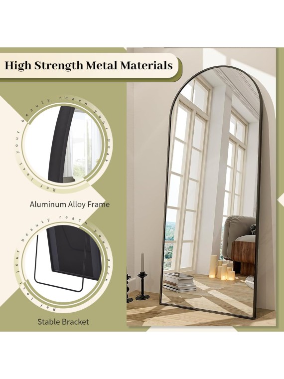 65"x24" Arch Floor Mirror, Full Length Mirror Wall Mirror Hanging or Leaning Arched-Top Full Body Mirror with Stand for Bedroom, Dressing Room, Black