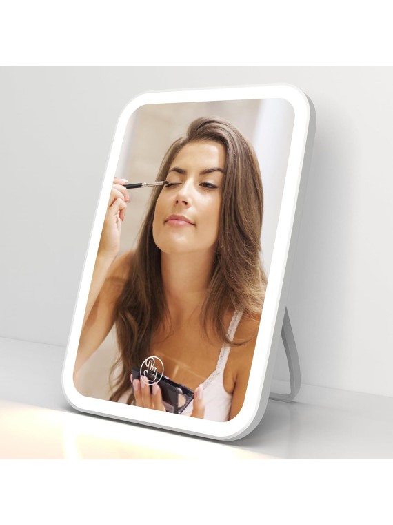 Vanity Mirror with lights, Makeup Mirror Touch Screen with 3 Color LED lights Brightness Adjustable Portable USB Rechargeable