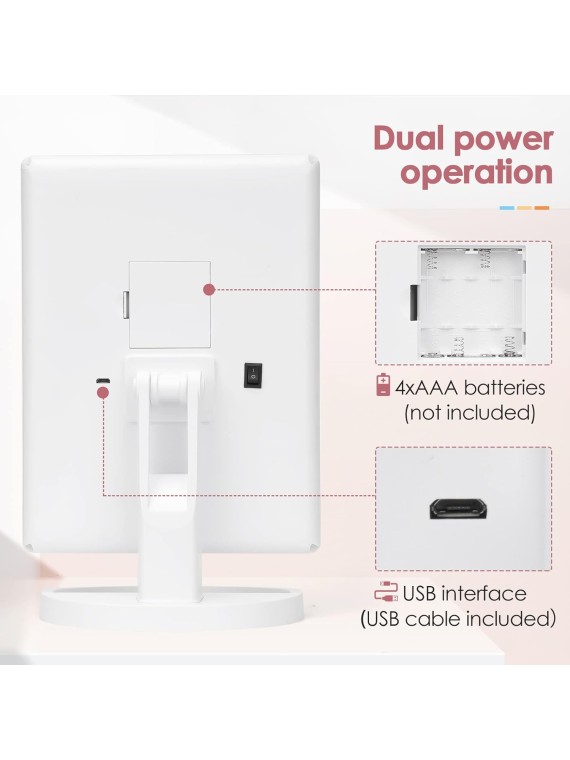 Trifold Vanity Mirror with Lights，Tabletop Mount Makeup Mirror with Lights and 1x/2x/3x Magnification 21LED Mirror Touch Screen Two Power Supply Modes Make Up Mirror