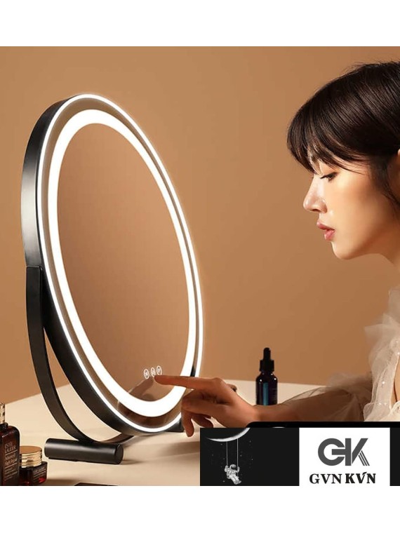 12" Vanity Mirror with Lights, LED Makeup Mirror, Large Round Mirror Lighted Makeup Mirror, Smart Touch Control 3 Colors Dimmable Mirror 360°Rotation White