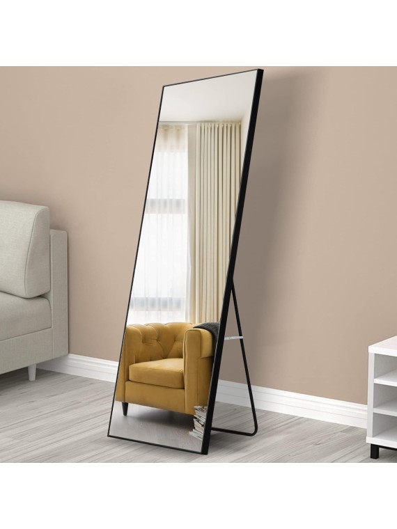 Full Length Mirror,Durable Solid Wood Frame,Explosion-Proof Film,High-Definition Full Body Mirror,Standing/Leaning/Hanging Long Mirror for Bedroom,Bathroom,Living Room(Black)