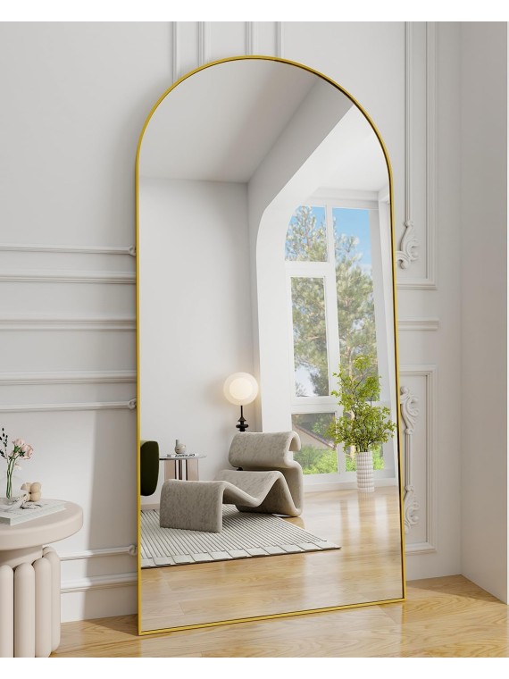 30"x71" Arched Full Length Mirror, Gold Large Floor Mirror with Aluminum Alloy Frame, Standing Hanging or Leaning Wall-Mounted Mirror, Vanity Mirror for Living Room and Bedroom