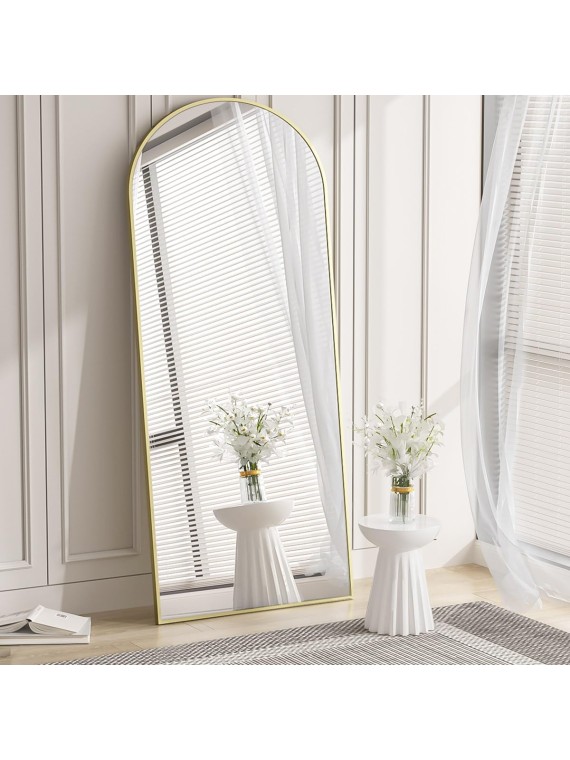 30"x71" Arched Full Length Mirror, Gold Large Floor Mirror with Aluminum Alloy Frame, Standing Hanging or Leaning Wall-Mounted Mirror, Vanity Mirror for Living Room and Bedroom