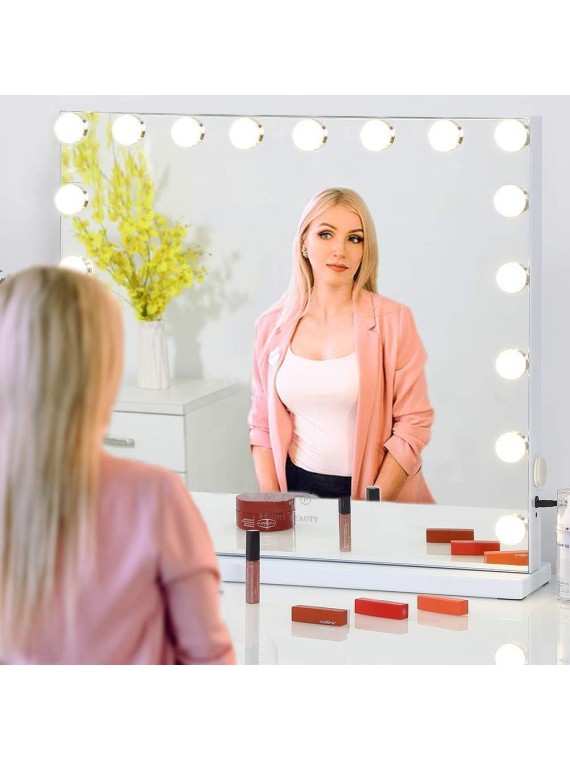 Vanity Mirror Makeup Mirror with Lights,Large Hollywood Lighted Vanity Mirror with 18 Dimmable LED Bulbs,3 Color Modes,Touch Control for Dressing Room & Bedroom,Tabletop or Wall-Mounted